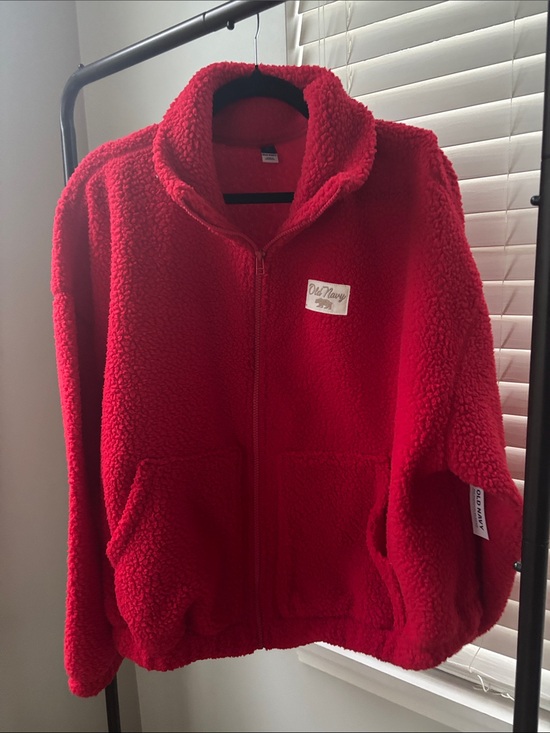 Old Navy Sweaters - Old Navy Bright Red Sherpa Full-Zip Jacket